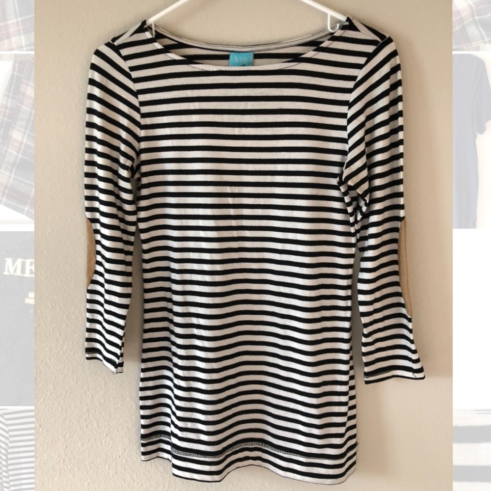 Black & White striped top with elbow patches